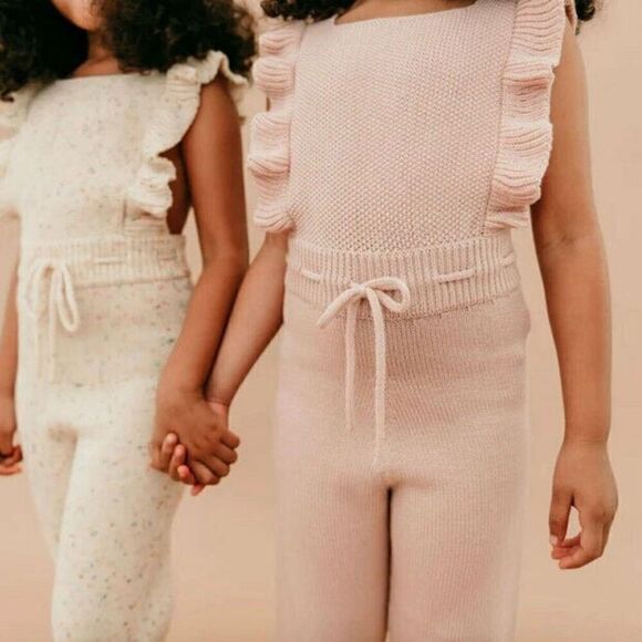 Holley + Sage Little Girls Pale Dusty Pink Merino Wool Made in Peru Knit Romper - Picture 6 of 13